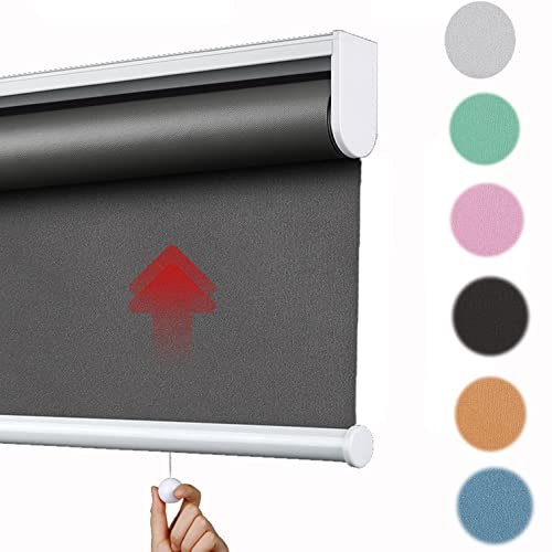 Springrollo Mittelzugrollo Schnapprollo kabellos Verdunkelungsrollo,Wasserdichter UV-Schutz Stoff Rollo Vorhang,60% blickdicht lichtdurchlässig,für Fenster,Anpassbar (W140xH260cm(55x102in))