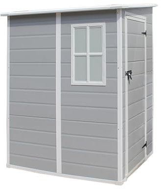 Panana Plastic Garden Storage Outdoo Shed House, Grey, 4.66X4FT