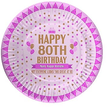 Bang Tidy Clothing 80th Birthday Paper Plates Pack of 12 - Disposable Plates Small 18.3 cm (7.16 inches) Party 80th Decorations Tableware for Men Women - Looks Great - Pink
