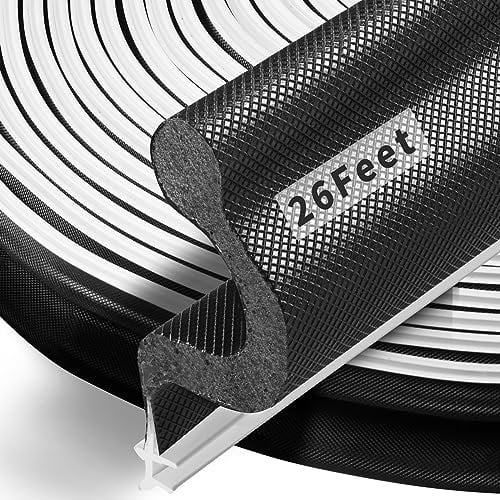 BISOTHAI 26 Feet Long Reach Door Weather Stripping Seal Strip, Black, PVC, BSVB26, Portable, Door & Sound Insulation