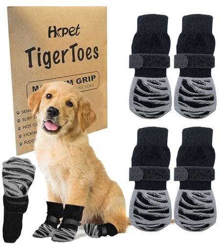 Anti-Rutsch-Socken für Hunde, Socken für Gehwege, warm/kalt, Pfotenschutz gegen Lecken und Rutschen, ideal für Hund Paw Schutz (M)