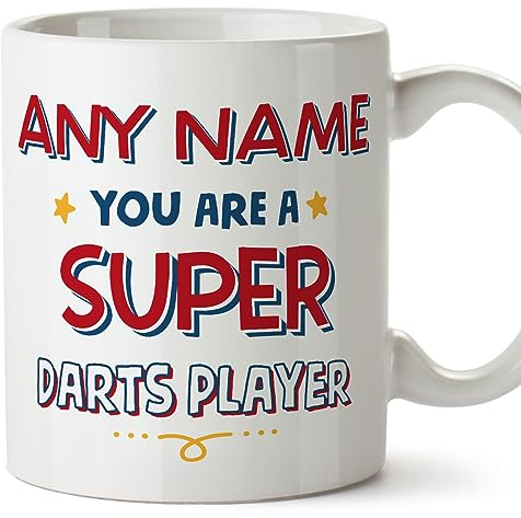 MUGFFINS Personalised Mug for Darts Player - in English - You are Super - Funny Custom Gift for Colleagues - Ceramic 11oz Mug