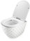 RD Luxury Inodoro de pared sin borde blanco y oro – inodoro colgante de cerámica con asiento de inodoro de cierre suave, incluye insonorización y juego completo