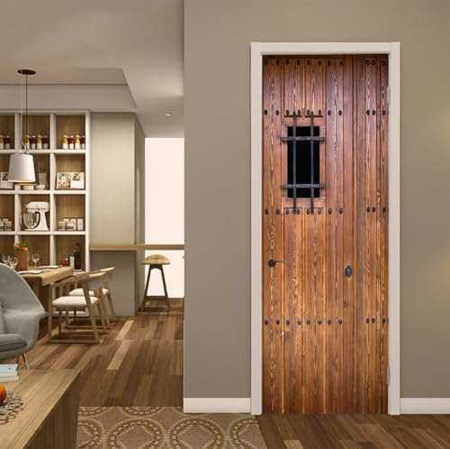 FLFK 3D Patrones de madera retro Adhesivo Vinilos Puerta Pegatina Pared Murales para Cocina Sala de Baño Decorativos 85X215cm