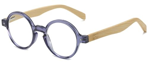 Lanomi Retro Lesebrille Rund Damen Herren Lesehilfe Klein Vintage Holz Bügel Sehhilfe Ohne Blaulichtfilter Brille mit Sehstärke Grau 2.0