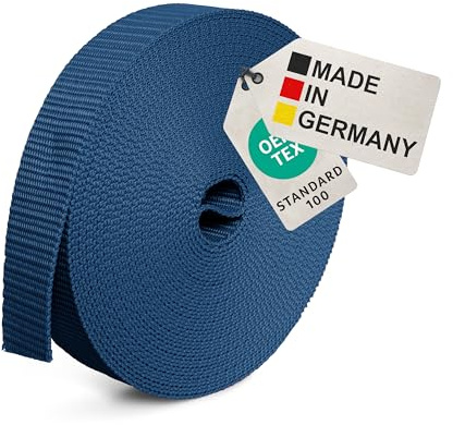 BAUHELD® 10m Universal Gurtband 30mm [Made in Germany] - Gewebe Montage-Band aus Polypropylen - Gurt zum Befestigen, Nähen oder Zubehör für Rucksack, Koffer, Steck-Schnalle, Spannriemen - Dunkelblau