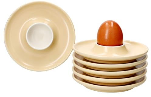 Ritzenhoff & Breker 6er Set Jasper Eierbecher mit Ablage Vanille I 6 Personen I Ø 12,5cm I runde Eierbecher für das Frühstücksei I Flache Eierbecher für Brunch & Buffet I schickes Geschirr