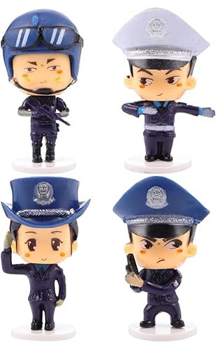 OATIPHO Police Flower Ornaments Cake Toppers 4Pcs Resin Figurines 3.5 Inch Police Officer Decorations for Birthday Party Dessert Decor