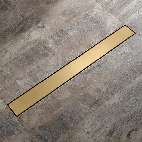 Rechteckiges Duschrinne Siphon Ablaufrinne mit Geruchsstop, Haarsieb und Flieseneinsatz, sehr flach, linearer Duschablauf für Badezimmer, Schnelle Drainage (Color : Gold, Size : 60cm(23.6inch))