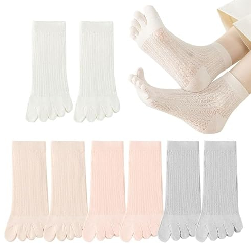 EUPSIIU 4 Paar Zehensocken Damen Fünf Finger Socken aus Baumwolle, Halb hohe Zehensocken, Damen Mädchen Sneaker Socken mit Zehen für Sport Laufende Freizeit Arbeit, für Jeden Tag (Baumwolle, 4 Farben)