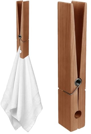 1/5 Giant Clothes Pegs - Clothespin Bathroom Towel Holder | Wall Mounted Giant Wooden Clothes Clips | Non-Slip Towel Pegs | Towel Racks Clothes Clips With Spring | For Living Room Laundry Room