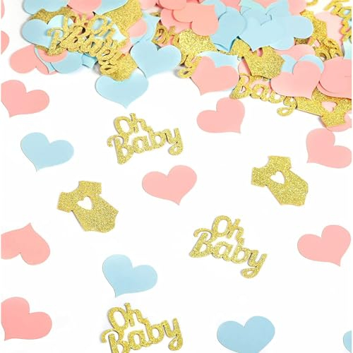 100 Stück Gender Reveal Party Deko,Baby Party Dekoration,Oh Baby Deko,Gender Reveal Konfetti,Babyparty Deko Konfetti,Babyparty Tischdeko,Glitzer Confetti für Baby Shower Deko(Blau Rosa Gold)