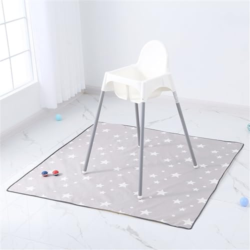Treer Hochstuhl Bodenmatte Baby Hochstuhl Unterlage 130cm Spritzmatte für Unter Hochstuhl, Bodenschutzmatte Wasserdicht rutschfest Modern Krabbelmatte Faltbar Baby Spielmatte (Graue Sterne)