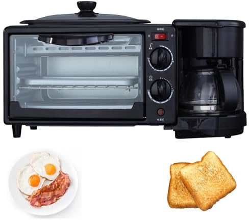 3 in 1 Breakfast Station, Toaster with Frying Pan, Non-Stick Frypan,Portable Oven Breakfast Maker with Coffee Machine, for Bread Egg Sandwich Bacon Sausages,9l Multifunctional Breakfast Machine