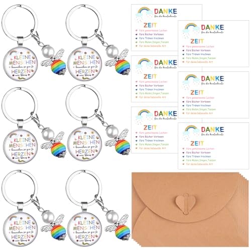 6 Sätze Erzieherin Schlüsselanhänger Abschiedsgeschenke Dankegeschenk für Lehrerinnen Erzieherin Perlenengel Schlüsselanhänger mit Grußkarten für Tagesmutter Kita Kindergarte Abschied Erzieherin