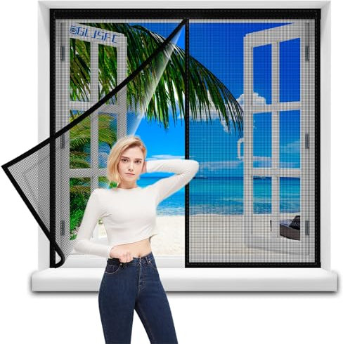 Magnet Fliegengitter BalkonFenster, 75x155cm Verbesserte Qualität der Fliegengitter Tür Magnet, Geeignet für Balkontür Terrassentür Kellertür Zimmertür und Schiebetür, ohne Bohren Schwarz