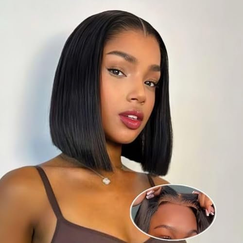 12 Inch 9X6 Straight Bob Real Human Hair Wig 200% Dichte Wear And Go Glueless Wig Human Hair Pre Plucked Pre Cut Echthaar Perücke 100% Brasilianer Lace Front Wigs for Black Women(31cm)