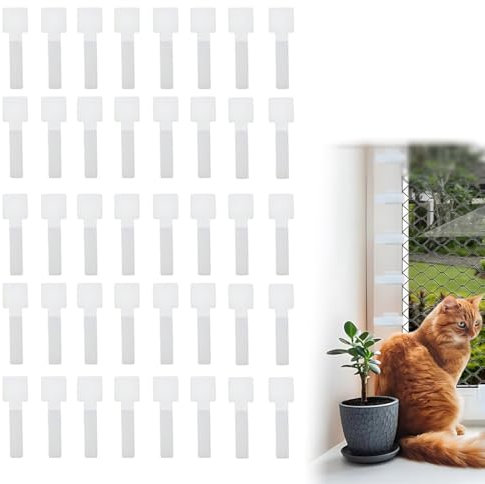 NOPKESV 40 Pièces Fixation pour Filet Chat Balcon,Crochet Fixation pour Filet Protection Chat,Protection Balcon Chat,Modèle 3M,sans Percer (sans Filet pour Chat)
