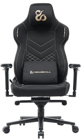 NEWSKILL Banshee Pro – Silla Gaming con Reclinación 180°, Reposabrazos 4D, Soporte Lumbar, Tela Transpirable Color Negro - Dorado