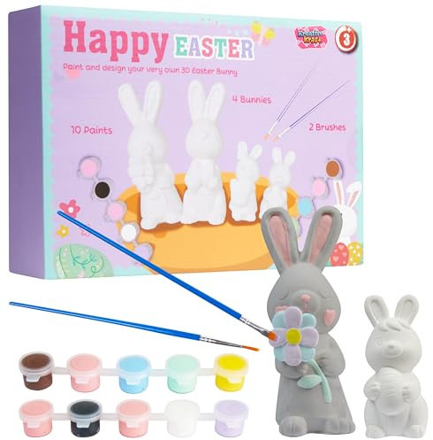 KreativeKraft Ostern Basteln Kinder Bastelset DIY Set Kinder Gips Ostereier Bemalen Osterhasen Gipsfiguren zum Bemalen (Hasen 4er Pack)