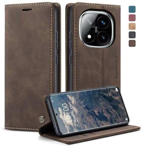 KZB Handyhülle für Xiaomi Redmi Note 14 Pro 5G Hülle (Nicht für 4G) Premium Leder Klappbar Tasche Magnet Kartenfach Standfunktion Klapphülle Schutzhülle für Redmi Note 14 Pro Plus 5G - Kaffee