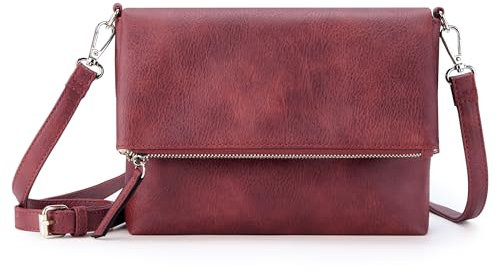 KALIDI Kleine Damen Umhängetaschen Veganes PU Leder Handtasche Crossbody Schultertasche Diebstahlschutz Mehrfach Taschen mit Verstellbar Abnehmbar Schultergurt Burgundy