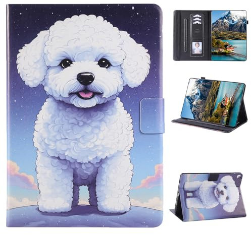 Vaitasy Custodia per iPad 9/8/ 7 Generazione iPad 10.2 (2021/2020/ 2019) iPad Air 10.5 2019, Supporto Pieghevole con Auto Svegliati/Sonno Cover per iPad 10.2 - Cane bianco