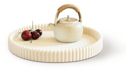 Coffee Table Tray, Home Decor Round Tray, Concrete White Coffee Table Decor Trays, Serving Decorative Trays for Dining Table