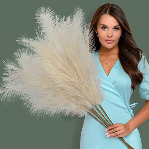5 Piezas Blanquecino Hierba de Pampa Simulada, Pampas Secas Decoracion Natural y Esponjosa, Pampa Plantas Secas para Hogar, Jarrón de Suelo, Boda, Decoración Boho.( 37,5 inch/96 cm)