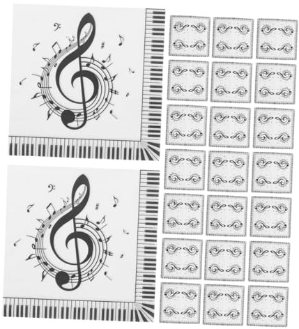 HOUDERCO Musiknoten Einweg Papiertücher aus Papier Servietten 40 Stück Quadratisch und Dekorativ Vielseitig und Festlich für Partys und Geburtstage