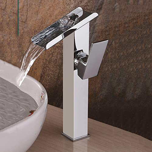 AYCDL Wasserfall-Waschtischarmatur, Verchromt, Warm- Und Kaltwasser-Waschtischmischer, Messing, Einloch-Einhandmischer, Hoch,High