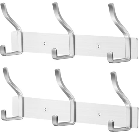 ZUIMENG Garderobenhaken Edelstahl, Kleiderhaken Wand Jackenhalter, Schwerlast Garderobenleiste Wandgarderobe Hakenleiste Garderobe Wandhaken (Gebürstete Silber, 3 Haken 2 Stück)