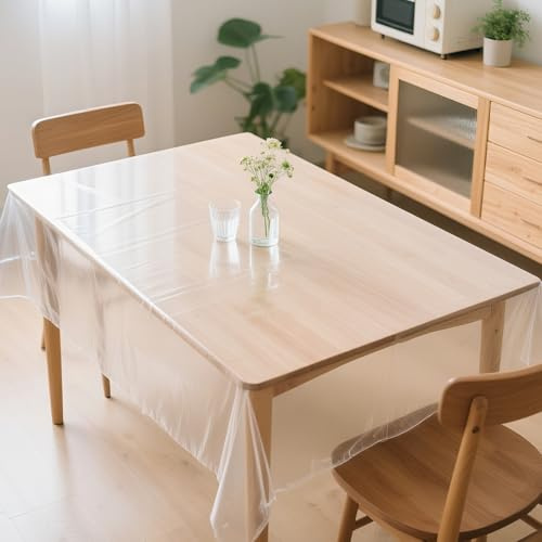 Tischfolie Transparent 0.18 mm Stark Durchsichtige Tischdecke Outdoor Wetterfest 140cm Breit Fettdicht Abwaschbar PVC Tischschutz Transparent Tischdecke Rechteckig (240 x 140cm)