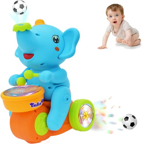 Crawling Elephant Baby Toy,Musical Elephant Walking Toys with Sound & LED Lights,Playing Drum And Blowing Ball,Infant Tummy Time Toys Gifts for Boy Girl 6-12-18 Month 1-3 Year Old