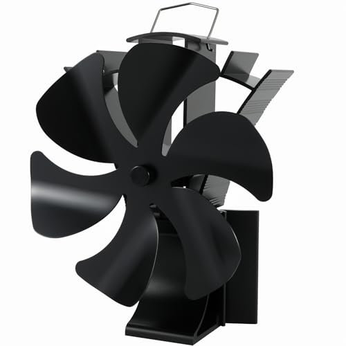 Ventilateur de poêle magnétique 3 en 1 - 6 feuilles - Avec thermomètre - Fonctionnement silencieux - Fonctionne à la chaleur - Sans électricité - Pour bois/brûleur à bois/cheminée - Avec 1 anneau de