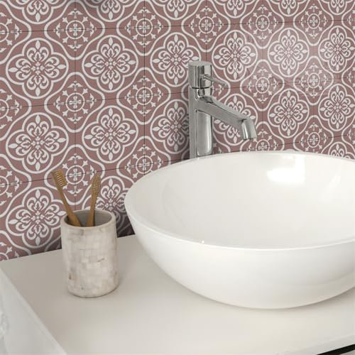 Piastrelle Cucina Ceramica 15X15Cm Rosa E Bianco Impermeabile Pvc Autoadesivo Decorazione,Piastrelle Da Parete Autoadesive,Autoadesivi Fai Da Te Adesivi,Cucina Bagno Decorazioni