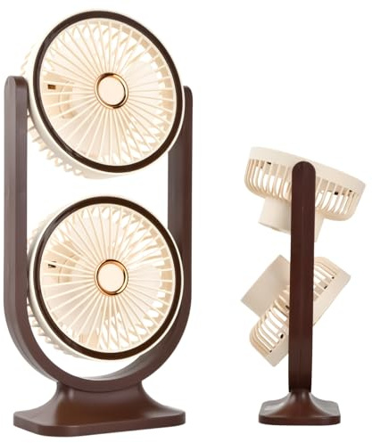 2 in 1 Ventilatore da Tavolo Ventilatore USB Portatile Mini Ventilatore da Scrivania Rotazione di 360° Ventilatore a Batteria Ricaricabile con 3 Velocità per Ufficio Casa Campeggio Desktop (Marrone)