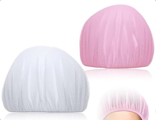 AOYEGIC Paquete De 2 Redecillas Para El Cabello,Gorros Transpirables Para Secador De Cabello,Redecillas Ajustables,Gorros De Malla Para Dormir Por La Noche,Para Hogar,BañO Y Trabajo(Rosa Y Blanco)