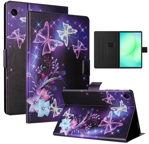 LSPCASA Hülle für Samsung Galaxy Tab A11 8.7 Zoll 2025 SM-X133/X135/X135F/Galaxy Tab A9 2023 Hülle Folio Flip PU Leder Schutzhülle mit Stander Stifthalter Wallet Tablette Cover Lila Schmetterling