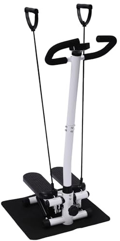 Fitness Stepper für Zuhause 150kg, Klappbarer Mini Stepper mit Display und Widerstandsbändern, Treppensteiger Gerät für Cardio Training, Beine & Po, Schwarz