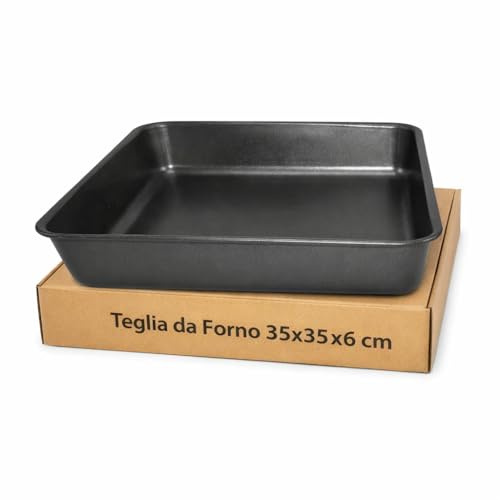 Terryshop74® Teglia da Forno 35x35x6 cm – Teglia Quadrata Antiaderente per Forno e Fornetto – Ideale per Pizza, Dolci, Focacce e Preparazioni Salate