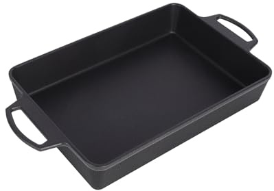 KEESHA Cast Iron Casserole Dish for Oven, 4.8 Quart Rectangular Baking Pan and Large Lasagna Pan