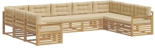vidaXL Outdoor-Sofagarnitur 9 pcs Weiß und Beige Massivholz Akazie, Garten, modernes Outdoor-Sofa, Lounge-Set für die Terrasse, gemütliche Sitzmöbel