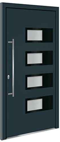 Porta di casa in alluminio antracite, 100 x 200 cm, con telaio in PVC, 3 cerniere regolabili e serratura di sicurezza a 5 vie con bulloni a gancio per una maggiore sicurezza