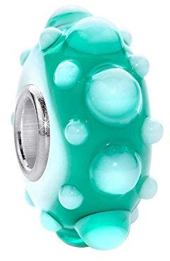 MATERIA by Matthias Wagner 3D Glas Bead türkis weiß Anhänger für Beads Armband mit Silber Hülse 462