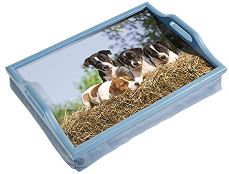 Wooden Lap Tray with Handles and Cushion Puppies Design Handles on Side Give Great Stability Lightweight Fully Portable, Use in any Room Easy Clean Tray Eat, Read, Work on your Lap Top