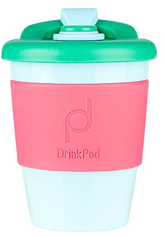 Drink Pod 12oz/340 ml Reusable Coffee Cup/Travel Mug with Rotating Rubber Lip BPA Free PLA Plastic – Laguna Rosa/Pink RPC-340/P