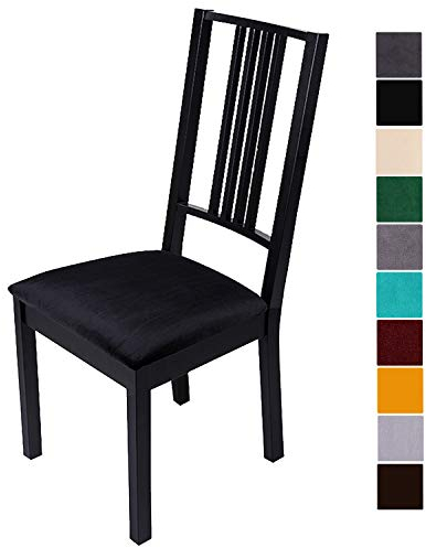 Homaxy Stuhlbezug Sitzfläche Samt Weich Sitzbezug Stuhl Stretch-sitzbezüge für Esszimmerstühle Abwaschbar Schonbezug Hussen für Stühle- 6er Set, Schwarz