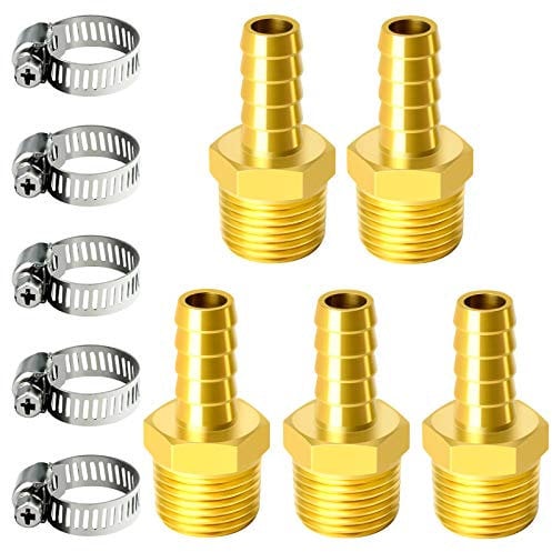 Tailonz Pneumatic Brass Hose Barb Fitting -3/8 Inch Barb to 1/2 Inch Male NPT Adapter(5Pack)