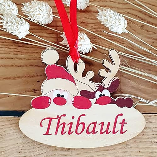 Gravure Events Décoration de Sapin en Bois personnalisée avec Votre prénom (Un Joli Cadeau, Une Alternative à la Boule de Noël Traditionnelle en Verre, Personnalisation avec Le prénom de Votre Choix)